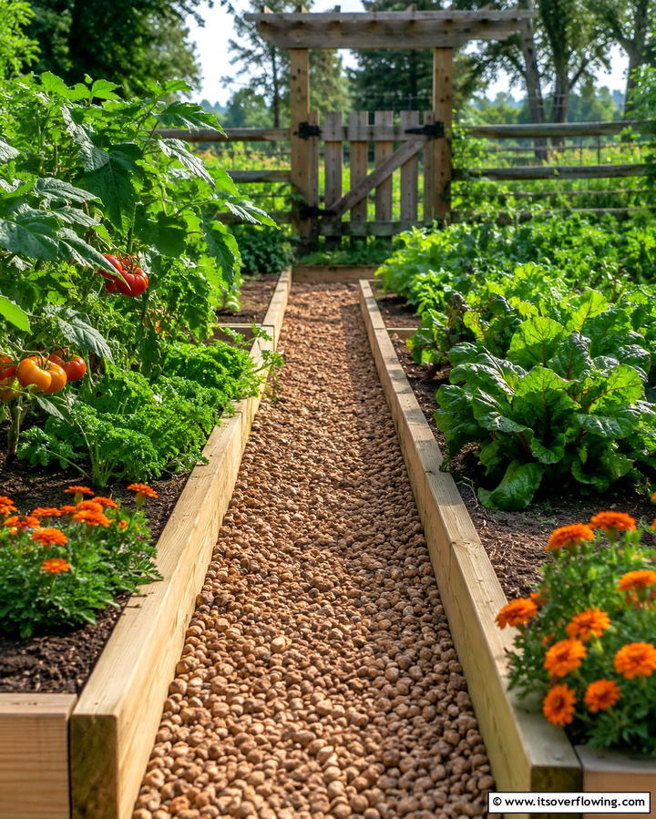 Pea Gravel Walkway with Wood Edging - 25 Pea Gravel Walkway Ideas for a Charming Garden Path