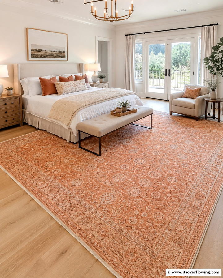 Peach Area Rug - 25 Peach Bedroom Ideas for a Soft and Serene Retreat