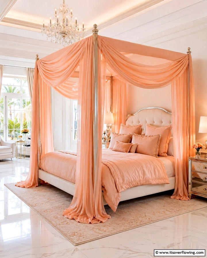 Peach Canopy Bed - 25 Peach Bedroom Ideas for a Soft and Serene Retreat