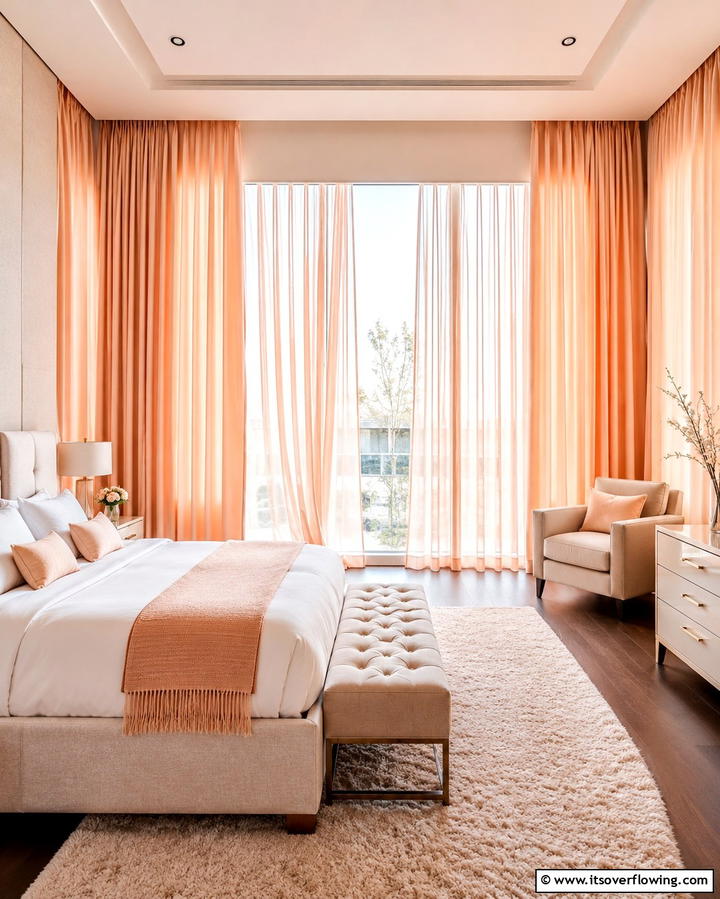 Peach Curtains for a Soft Glow - 25 Peach Bedroom Ideas for a Soft and Serene Retreat