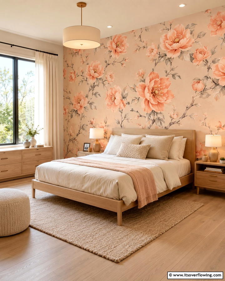 Peach Floral Wallpaper - 25 Peach Bedroom Ideas for a Soft and Serene Retreat