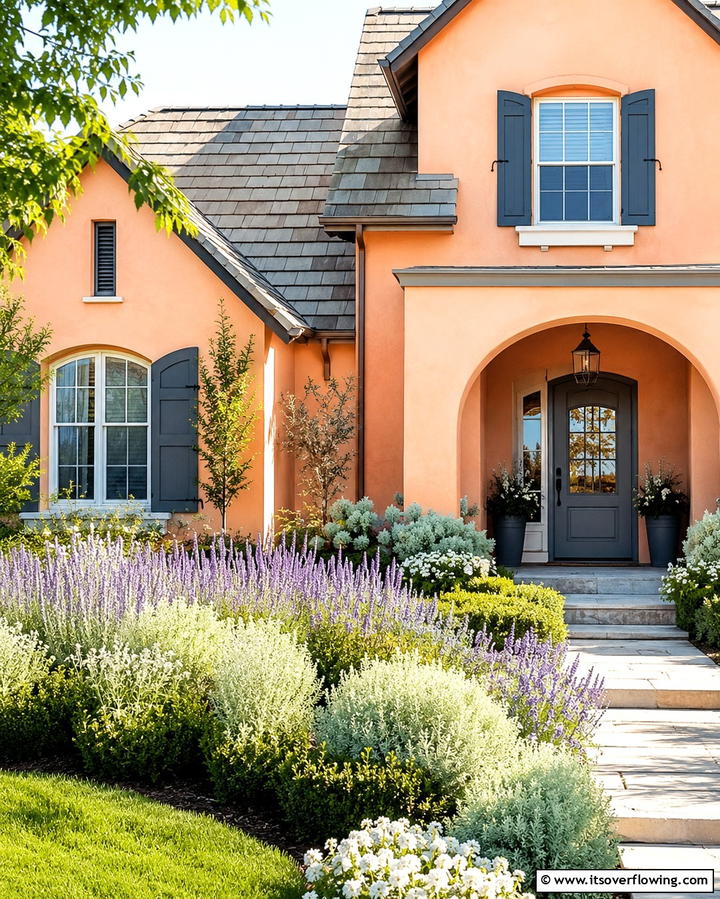 Peach Orange with Soft Grey - 25 Orange House Exterior Ideas for a Bold Look