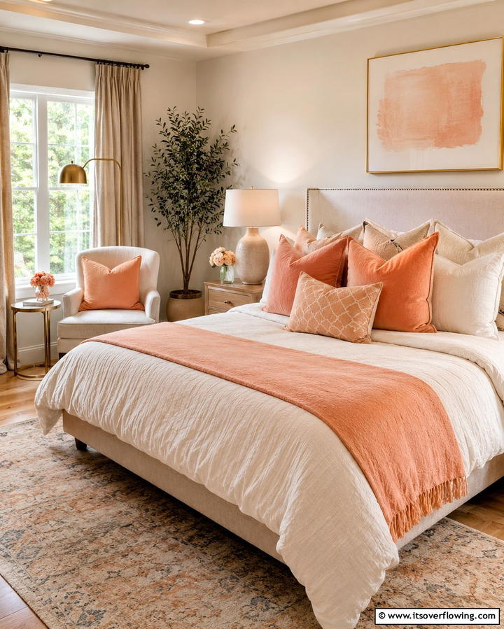 Peach Throw Pillows - 25 Peach Bedroom Ideas for a Soft and Serene Retreat