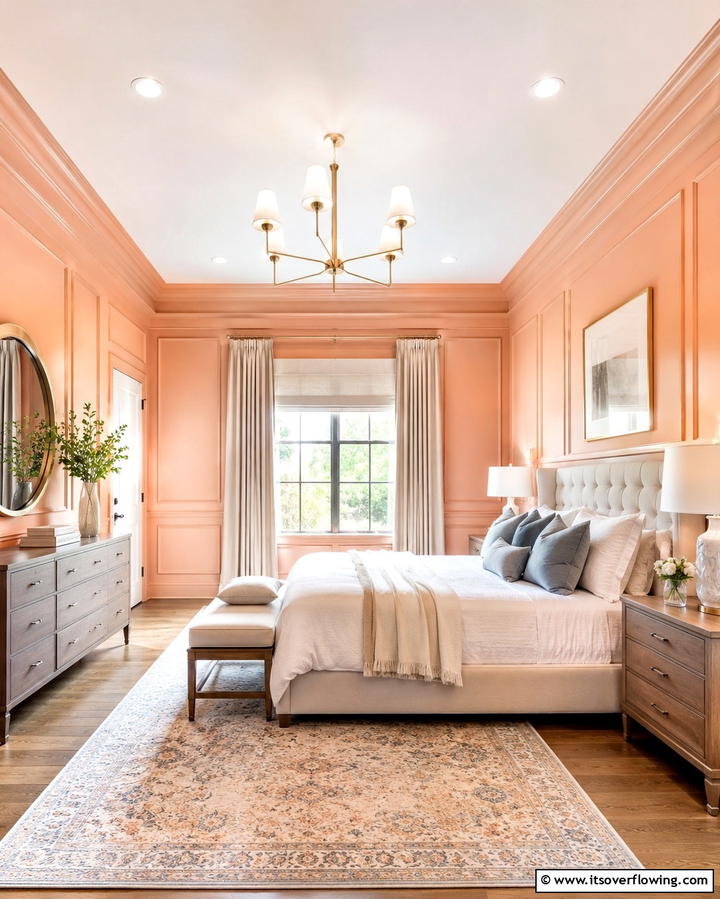Peach Wall Paneling - 25 Peach Bedroom Ideas for a Soft and Serene Retreat