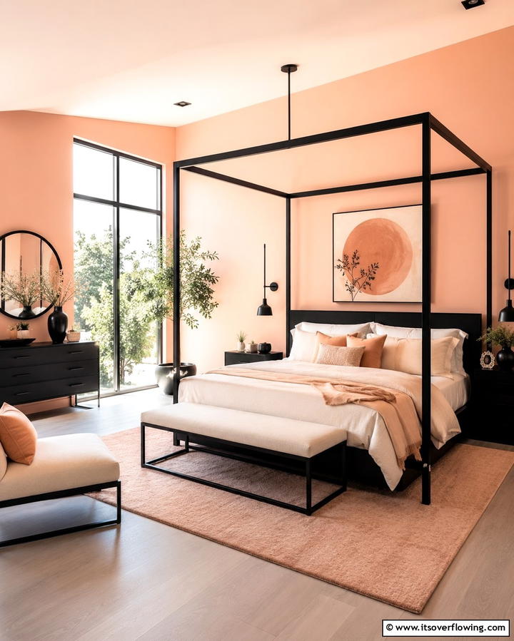 Peach and Black Accents - 25 Peach Bedroom Ideas for a Soft and Serene Retreat
