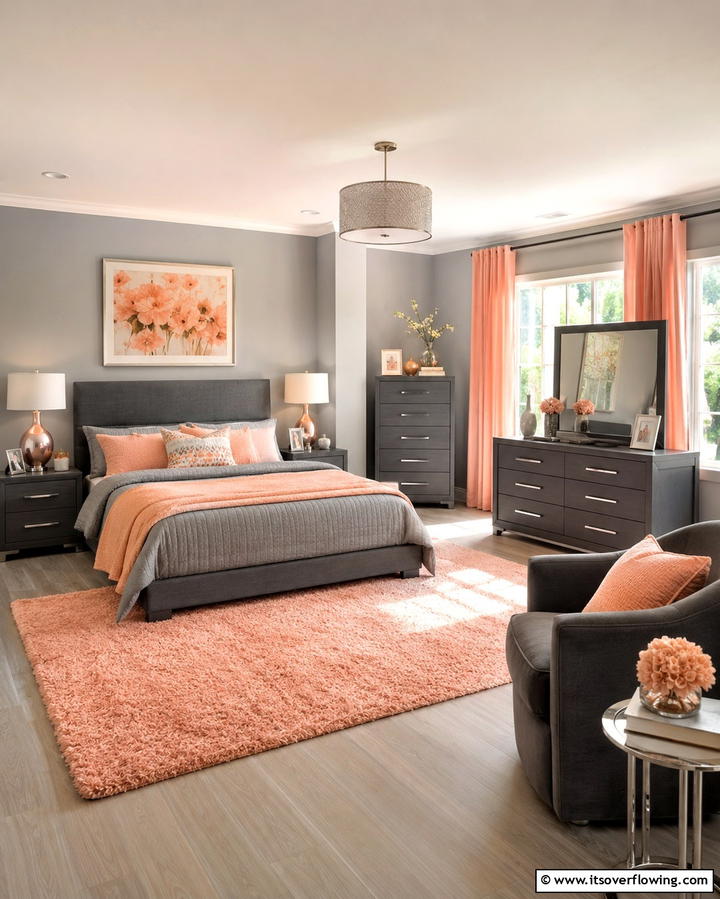 Peach and Grey Combination - 25 Peach Bedroom Ideas for a Soft and Serene Retreat