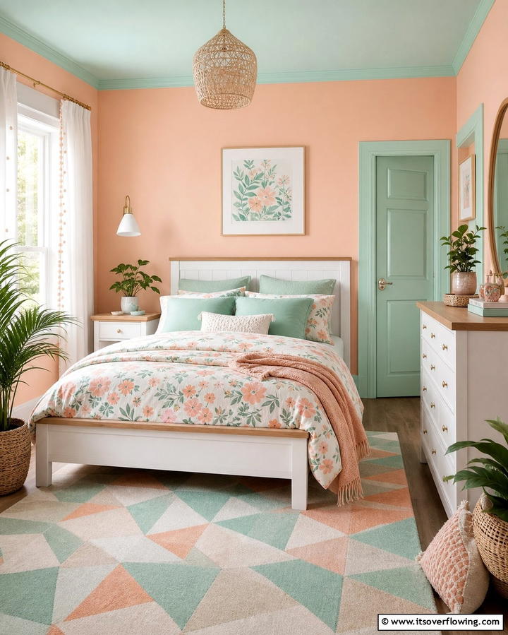 Peach and Mint Green for Fresh Pastels - 25 Bedroom Painting Ideas With Two Colors for Impact