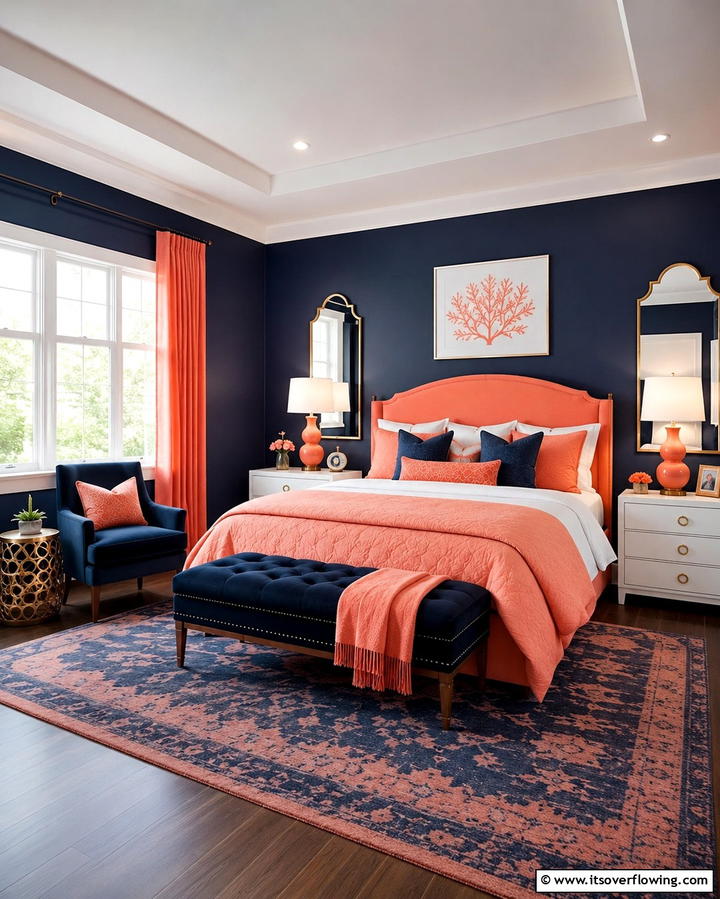 Peach and Navy Combination - 25 Peach Bedroom Ideas for a Soft and Serene Retreat