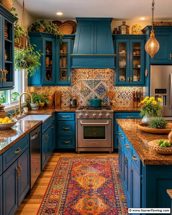 Peacock Blue Cabinets with Chestnut Brown Granite - 20 Blue Kitchen Cabinets With Brown Granite Countertops