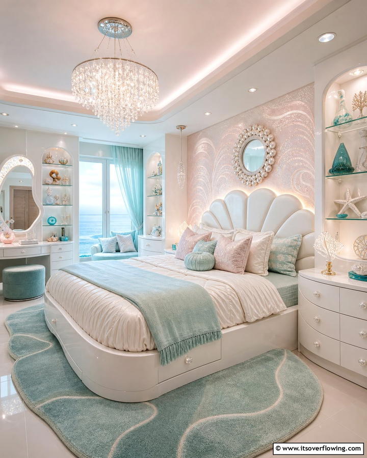Pearl Elegance - 30 Enchanting Mermaid Bedroom Ideas for a Whimsical Retreat