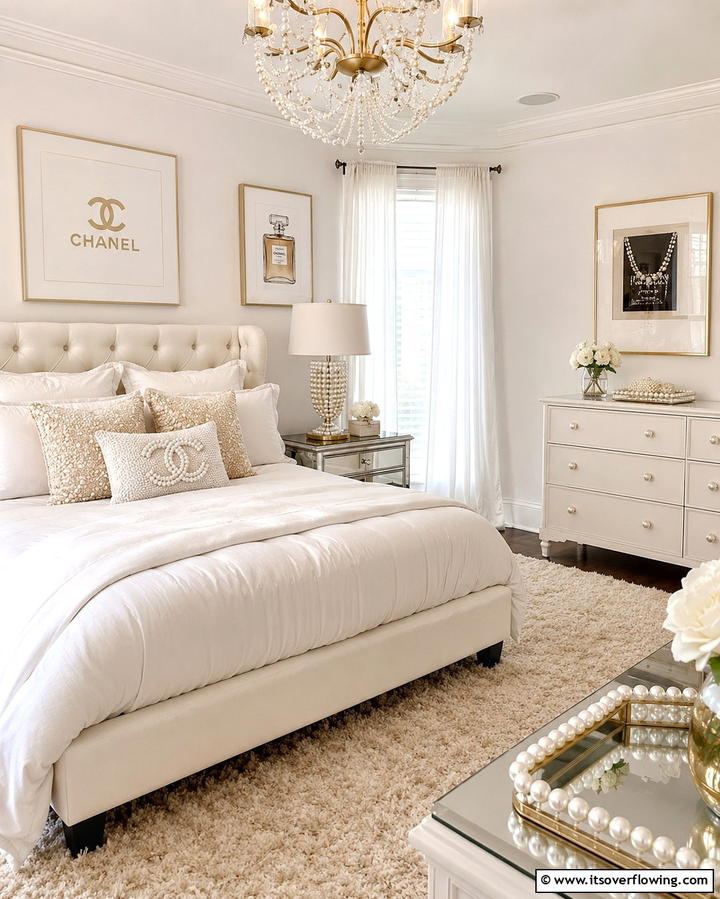 Pearl Inspired Details - 25 Chanel Bedroom Ideas for a Luxurious and Chic Space