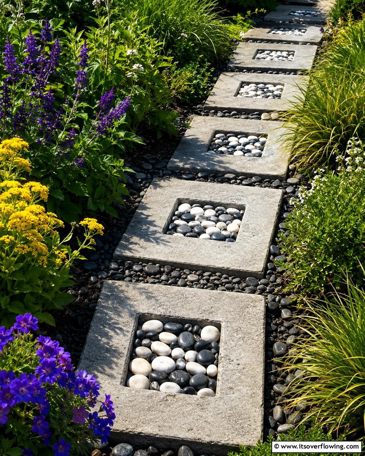 Pebble Filled Stepping StonesOne - 30 Creative Stepping Stone Walkway Garden Ideas
