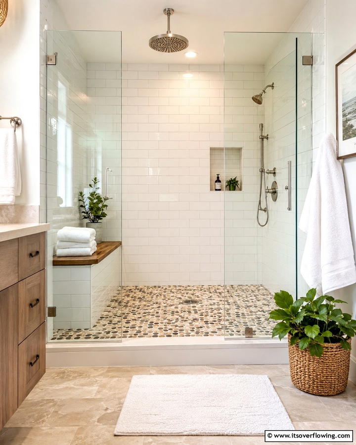 Pebble Floor Shower Base - 20 Stone Shower Design Ideas for a Spa-like Bathroom