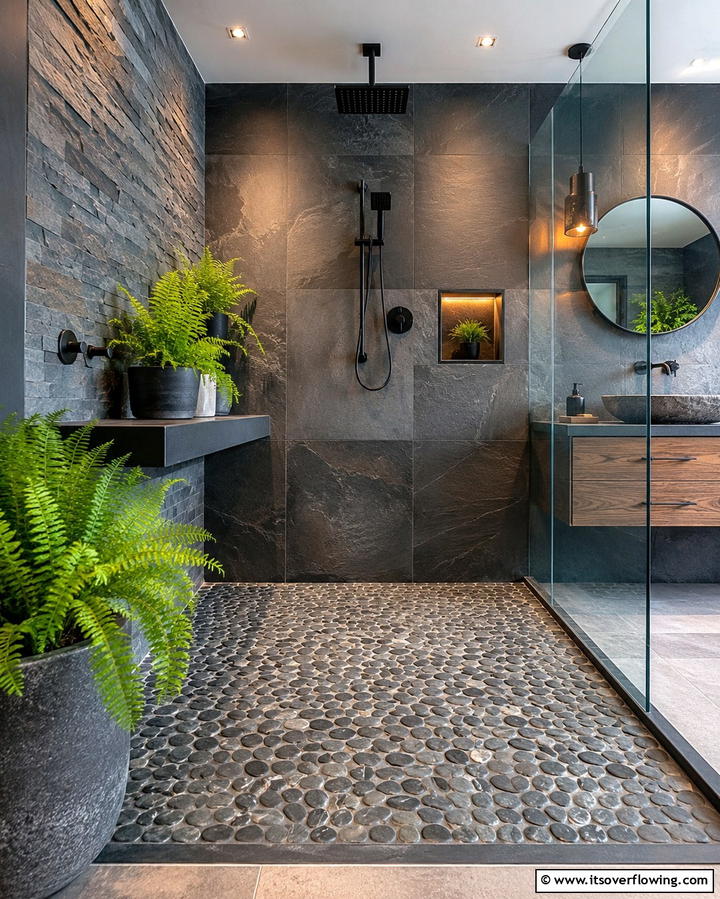 Pebble Floor Tiles - 25 Walk-in Shower Tile Ideas for a Luxurious Bathroom