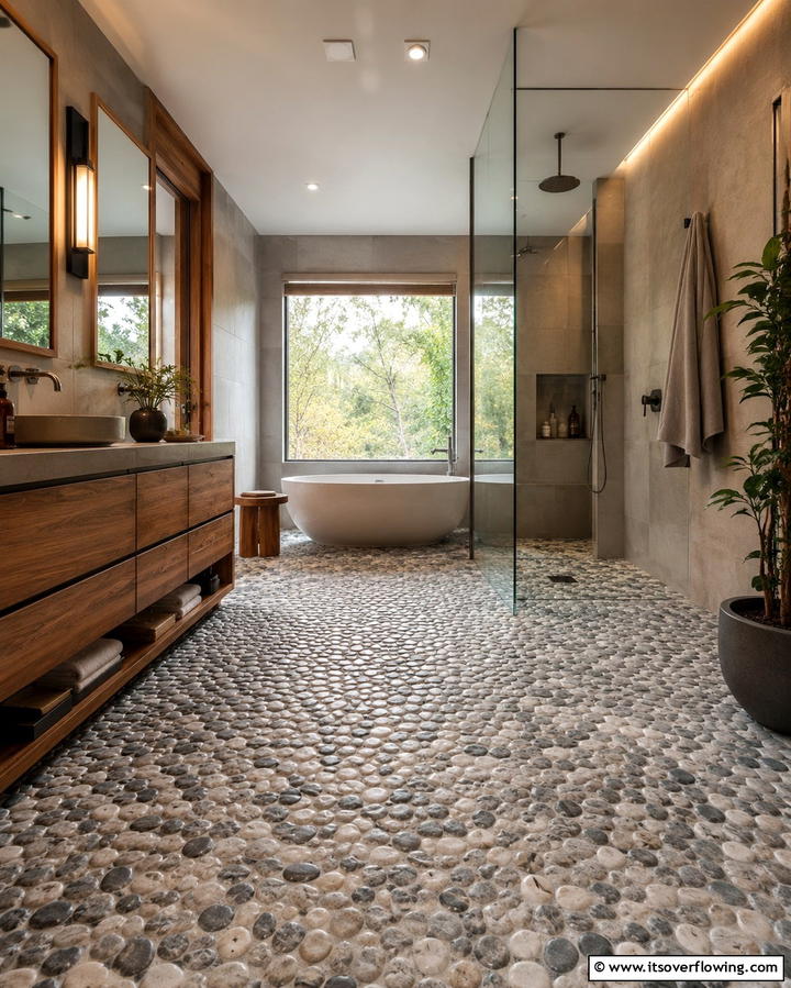 Pebble Flooring for Spa Like Luxury - 25 Tropical Bathroom Ideas for a Spa-like Retreat