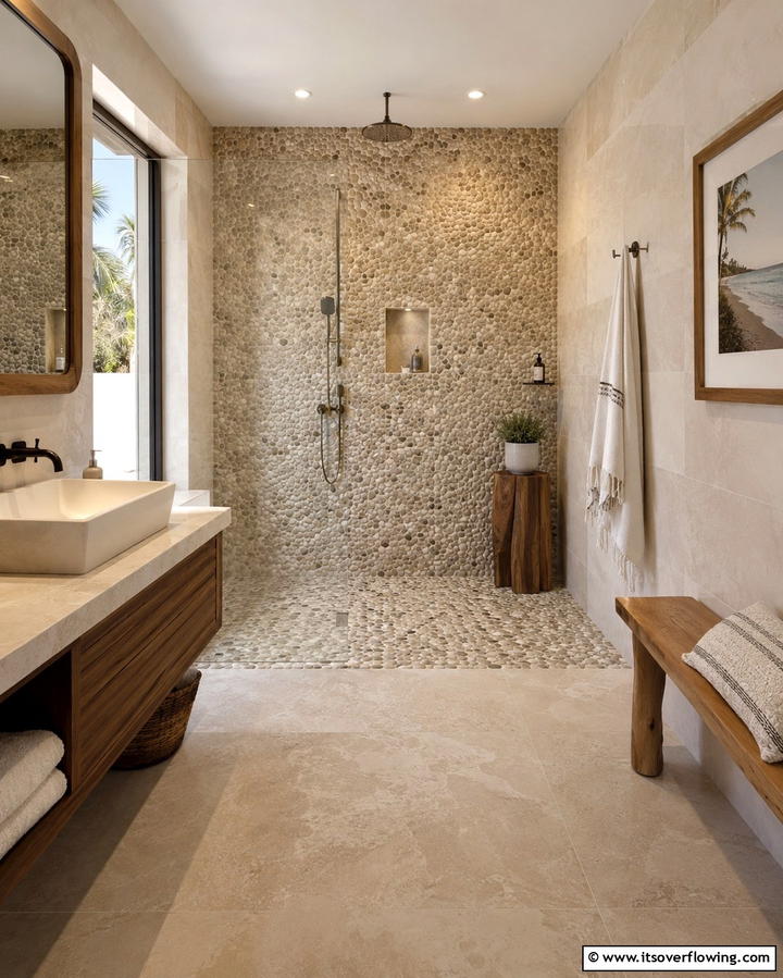 Pebble Flooring for a Beachy Vibe - 25 Tropical Bathroom Ideas for a Spa-like Retreat