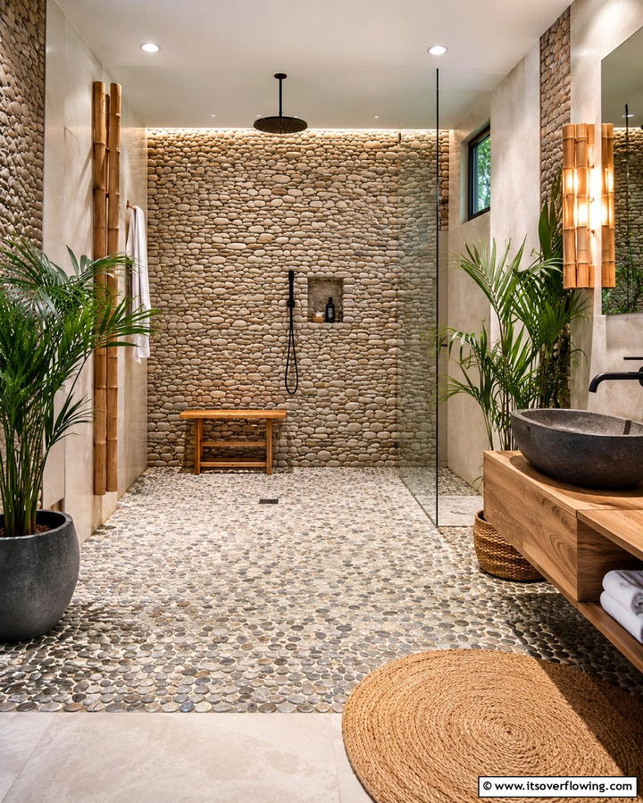 Pebble Flooring for a Natural Spa Vibe - 25 Bathroom Flooring Ideas for Style and Durability