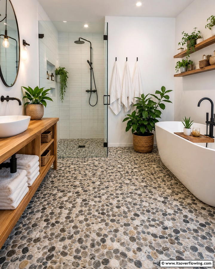 Pebble Flooring for a Spa Like Feel - 20 Zen Bathroom Ideas for a Relaxing Retreat