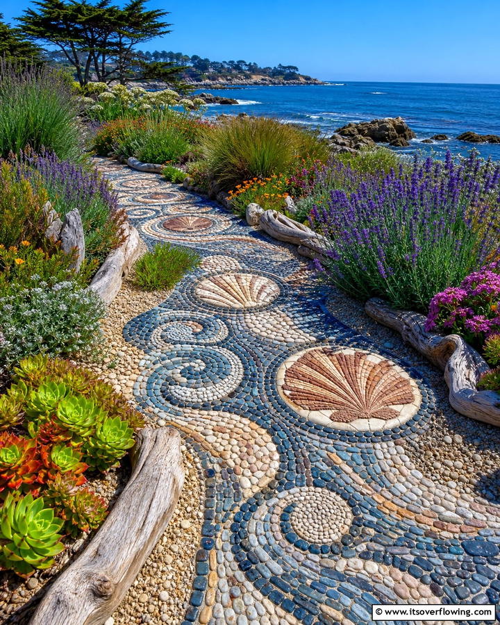 Pebble Mosaic Designs - 20 Coastal Garden Ideas to Bring the Beach Home