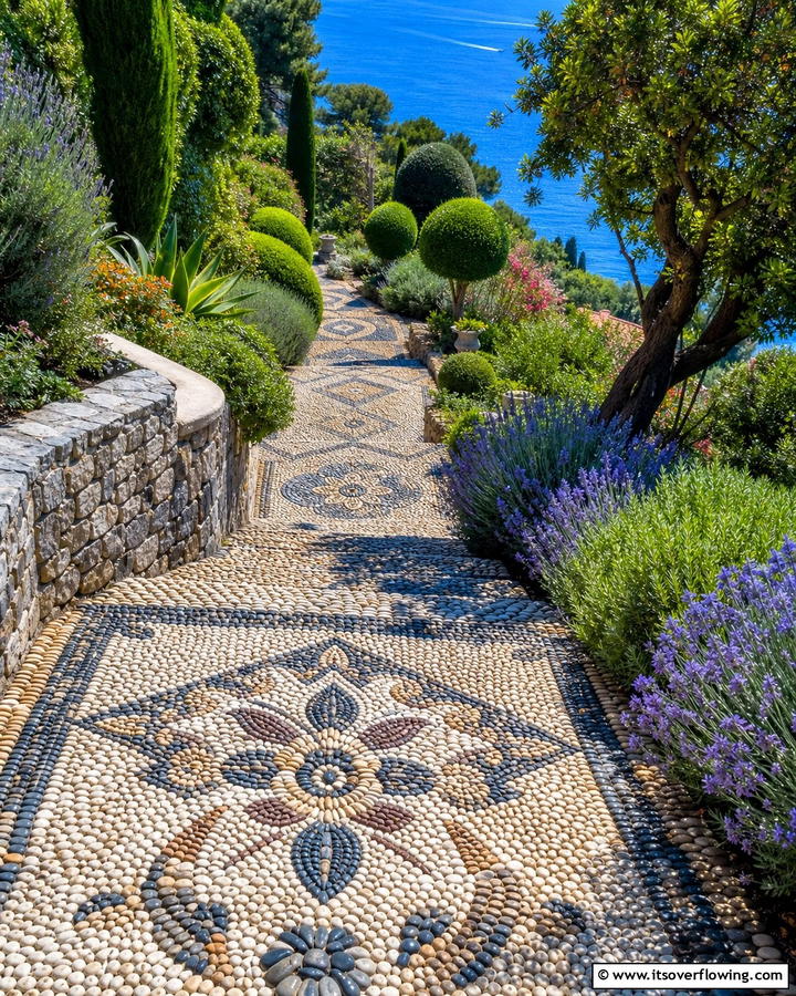 Pebble Mosaic Pathways - 20 Sloped Walkway Ideas for Beautiful Landscaping
