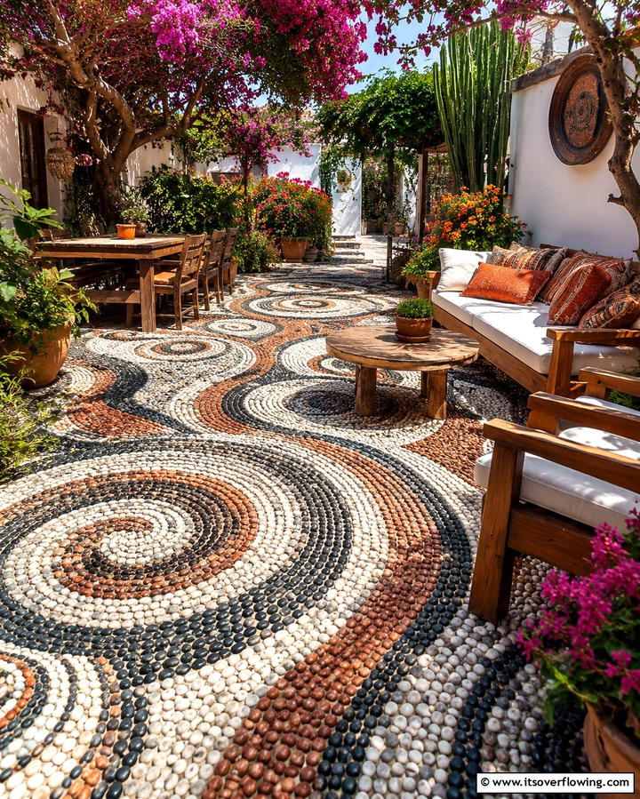 Pebble Mosaic Patterns - 25 Stone Patio Ideas for Natural Outdoor Beauty