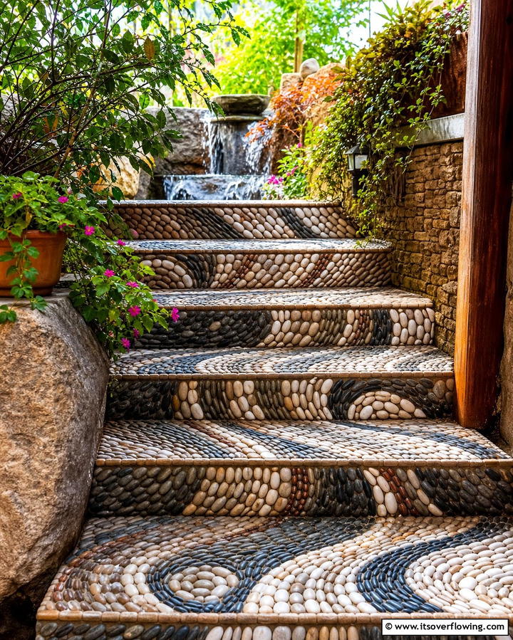 Pebble Mosaic Steps - 25 Patio Steps Ideas to Enhance Your Outdoor Space