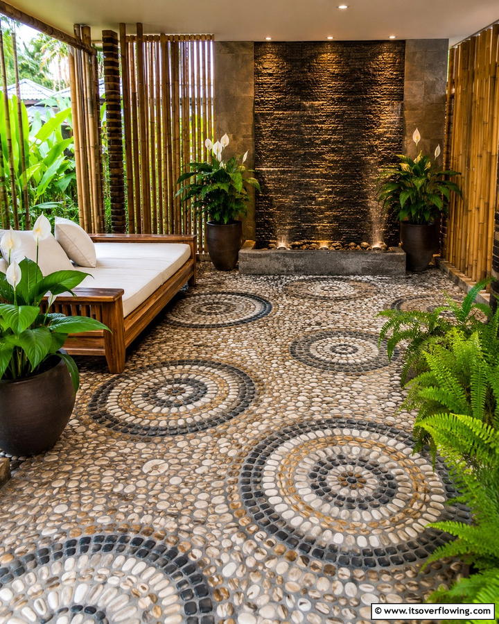 Pebble Mosaic Tiles - 25 Balcony Tiles Ideas for Stylish Outdoor Spaces