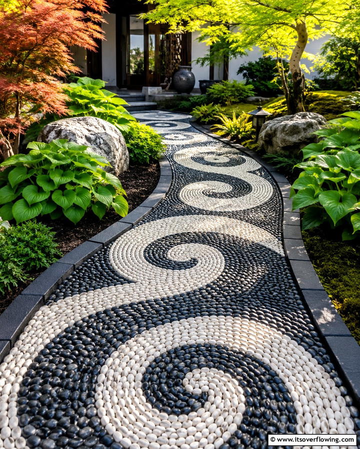 Pebble Mosaic Walkways for Textured Elegance - 25 Paver Walkway Ideas to Enhance Your Outdoor Space