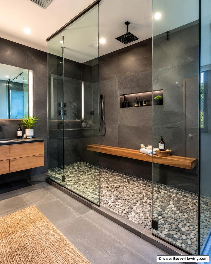 Pebble Shower Floor - 25 Rustic Bathroom Ideas for a Cozy Feel