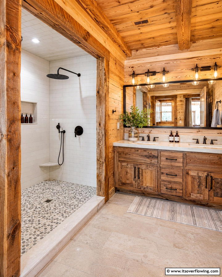 Pebble Shower Floors - 25 Log Cabin Bathroom Ideas for a Rustic and Relaxing Retreat