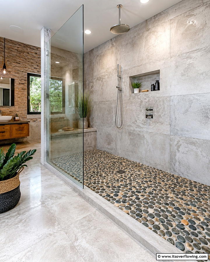 Pebble Shower Floors - 25 Natural Bathroom Ideas for a Spa-Like Retreat at Home