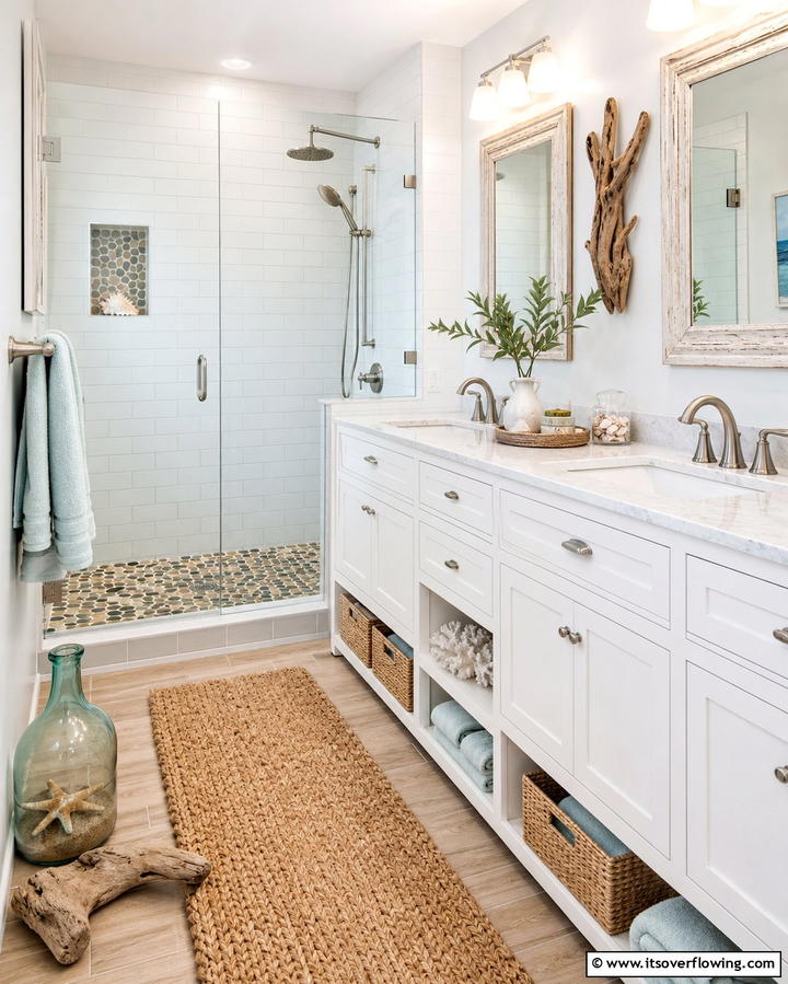 Pebble Shower Floors - 25 Coastal Bathroom Ideas for a Serene Beach Retreat
