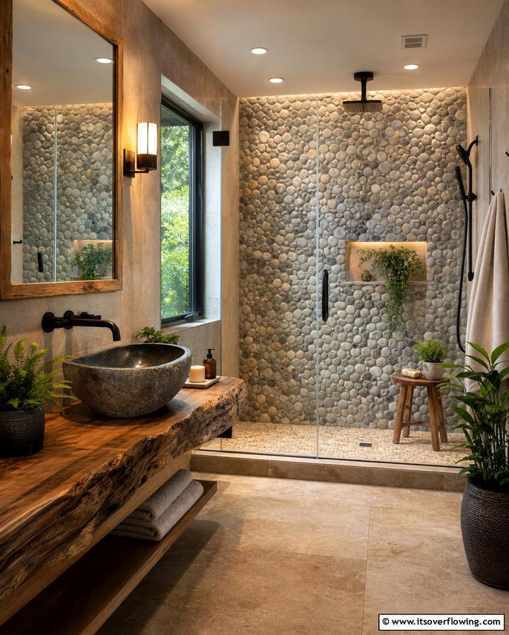 Pebble Shower Walls - 25 Shower Wall Ideas to Elevate Your Bathroom Design