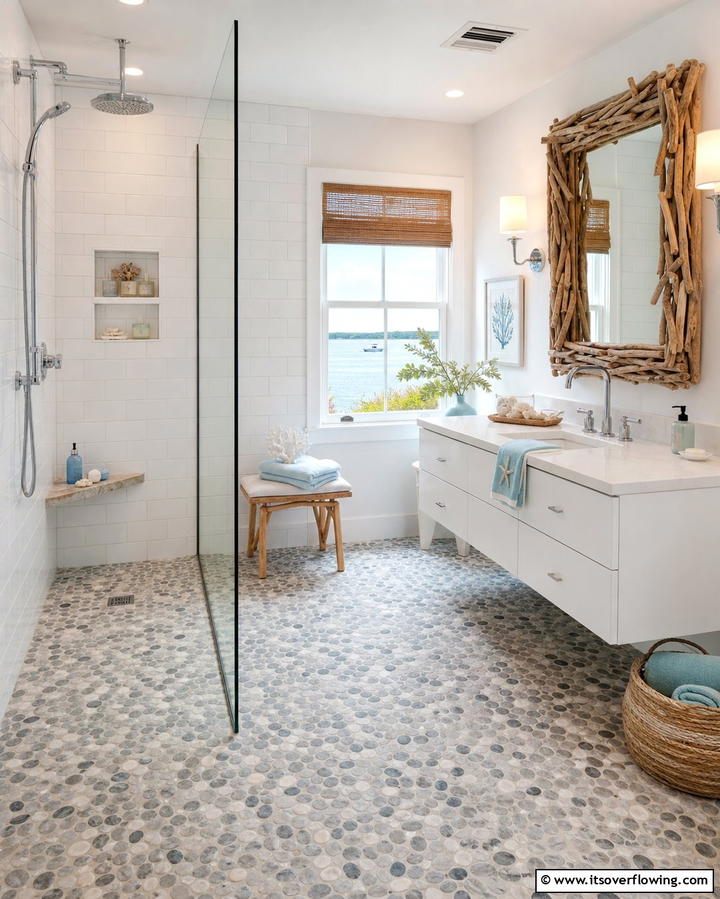 Pebble Stone Flooring - 25 Coastal Bathroom Ideas for a Serene Beach Retreat