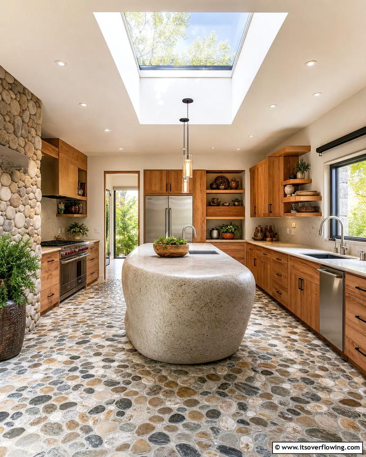 Pebble Stone Flooring for Natural Charm - 25 Kitchen Flooring Ideas for Durability and Style