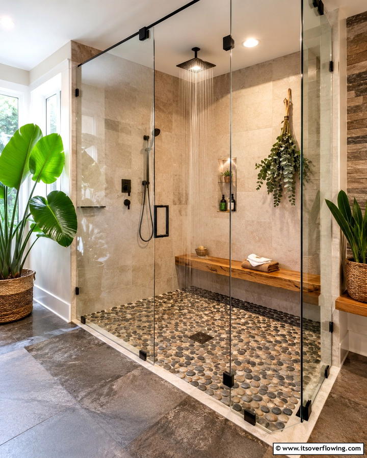 Pebble Stone Shower Floors for a Spa Like Feel - 25 Earthy Bathroom Ideas for a Natural Retreat