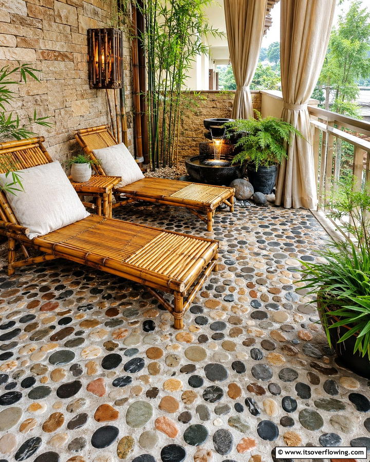Pebble Stone Tiles - 25 Balcony Tiles Ideas for Stylish Outdoor Spaces