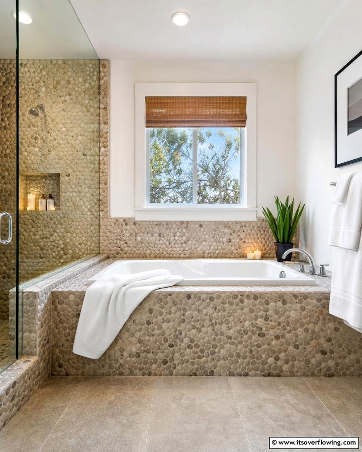 Pebble Tile Bathtub Surround - 20 Pebble Tile Bathroom Ideas for a Natural Look