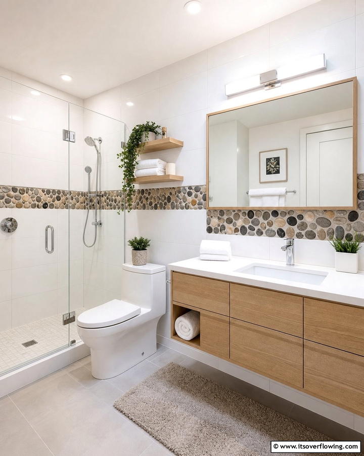 Pebble Tile Border - 20 Pebble Tile Bathroom Ideas for a Natural Look