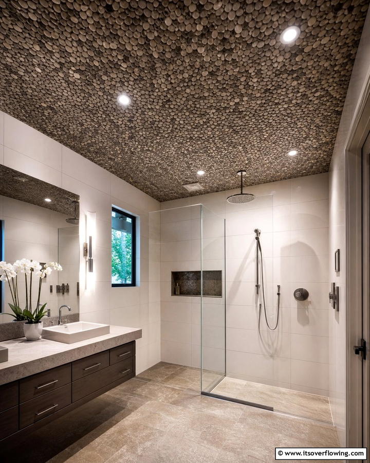 Pebble Tile Ceiling - 20 Pebble Tile Bathroom Ideas for a Natural Look