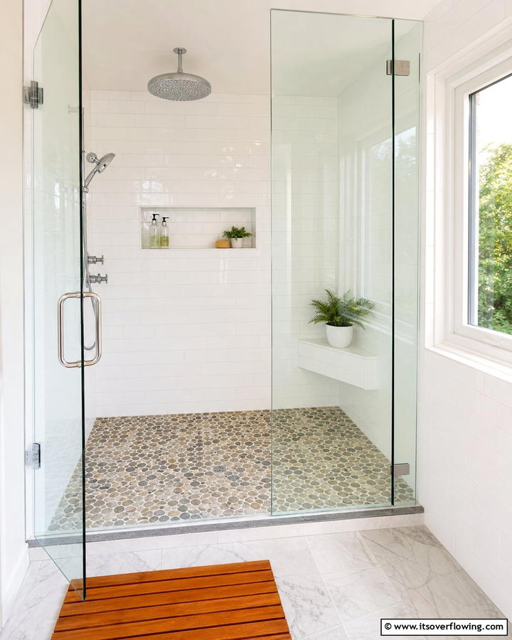 Pebble Tile Drain Cover - 20 Pebble Tile Bathroom Ideas for a Natural Look