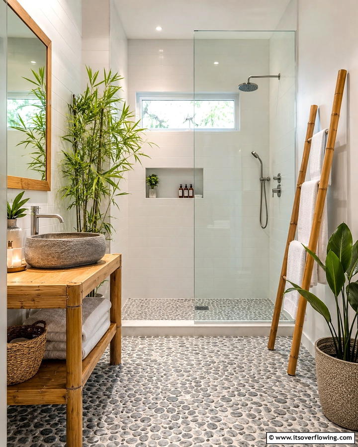 Pebble Tile Flooring - 25 Small Bathroom Walk-in Shower Ideas for Compact Spaces