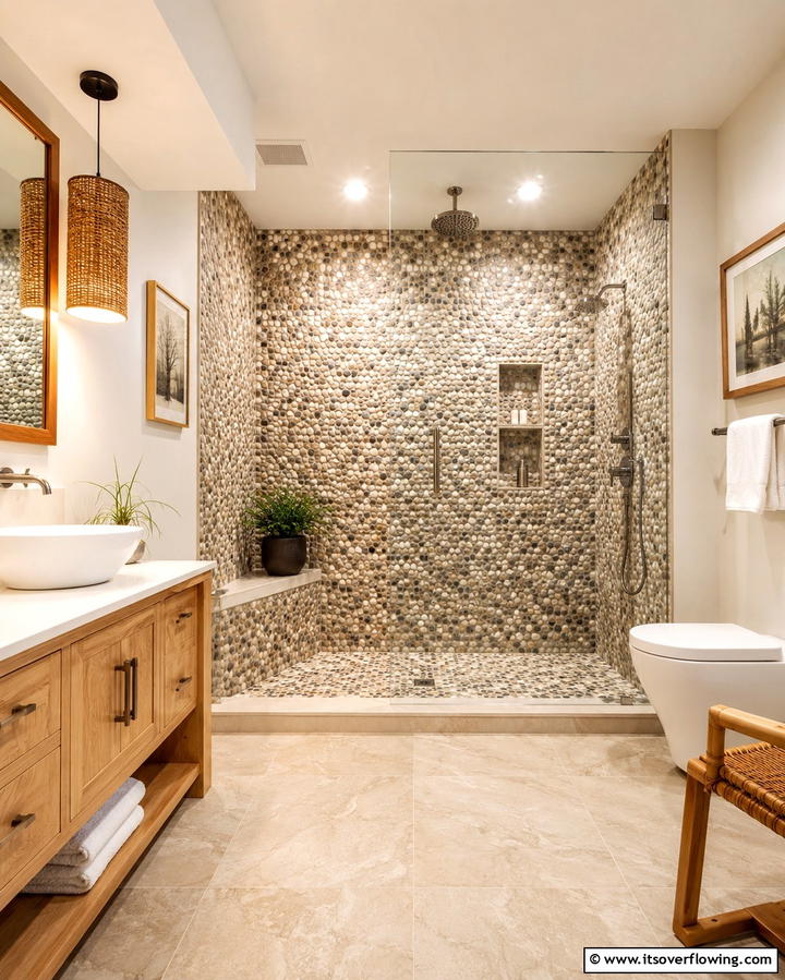 Pebble Tile Shower Surrounds - 25 Shower Surround Ideas to Refresh Your Bathroom