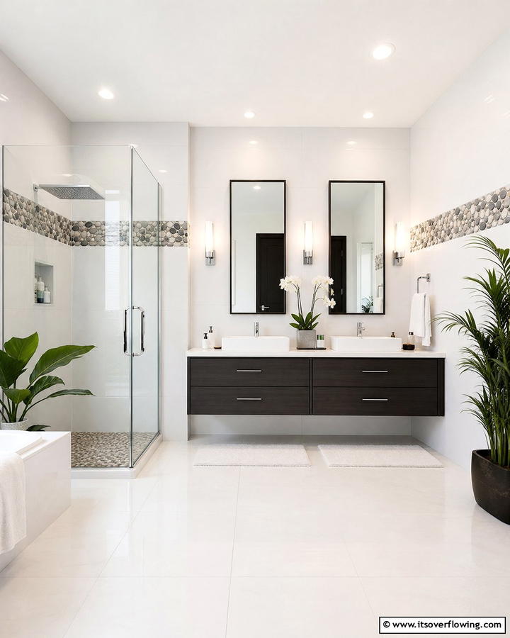 Pebble Tile Strip - 20 Pebble Tile Bathroom Ideas for a Natural Look