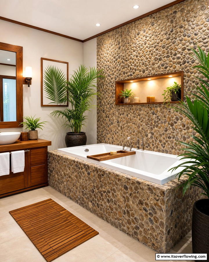 Pebble Tile Surround - 25 Bathtub Surround Ideas for a Luxurious Bathroom