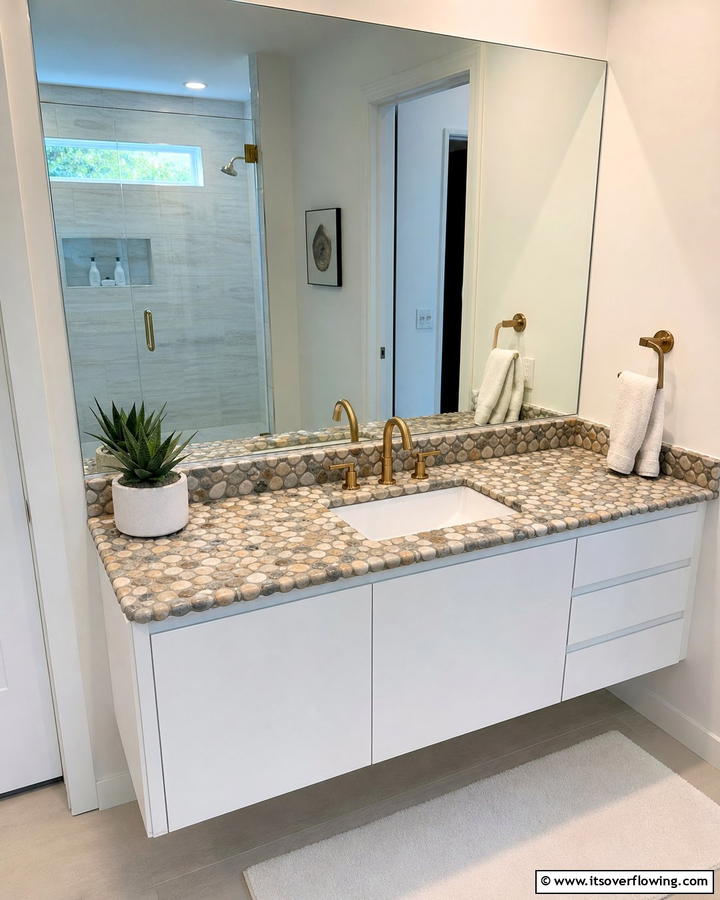 Pebble Tile Vanity Top - 20 Pebble Tile Bathroom Ideas for a Natural Look