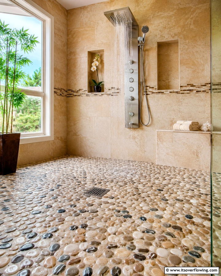 Pebble Tiles for a Spa Like Feel - 25 Walk-in Shower Tile Ideas for a Luxurious Bathroom