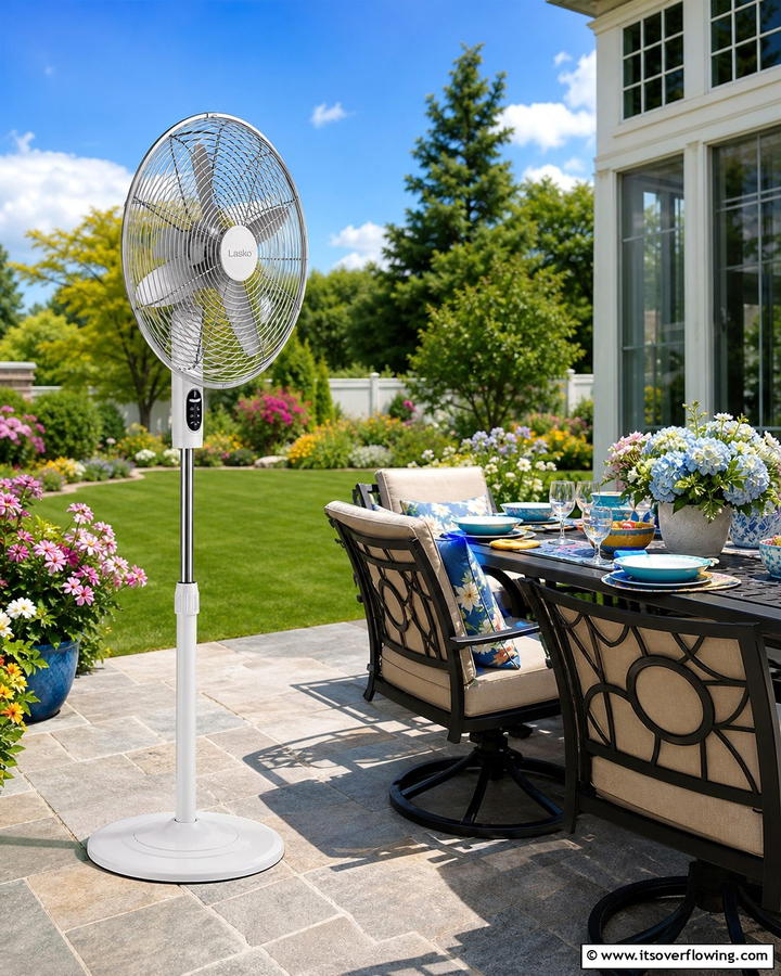 Pedestal Fans with Adjustable Heights - 20 Patio Fan Ideas to Keep Your Outdoor Space Cool