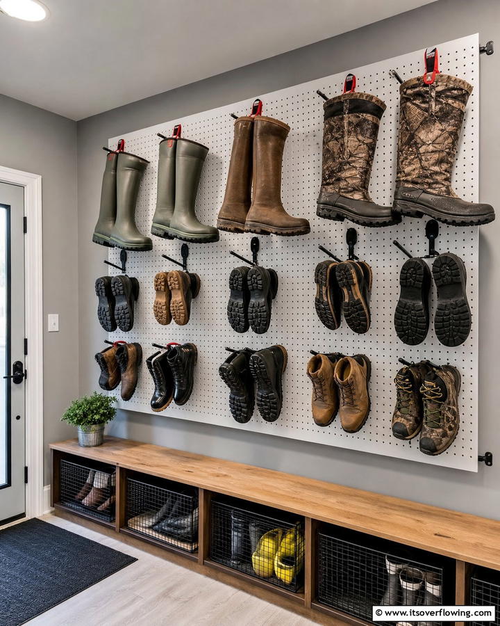 Pegboard Boot Storage Systems - 25 Creative Boot Storage Ideas for Organized Homes