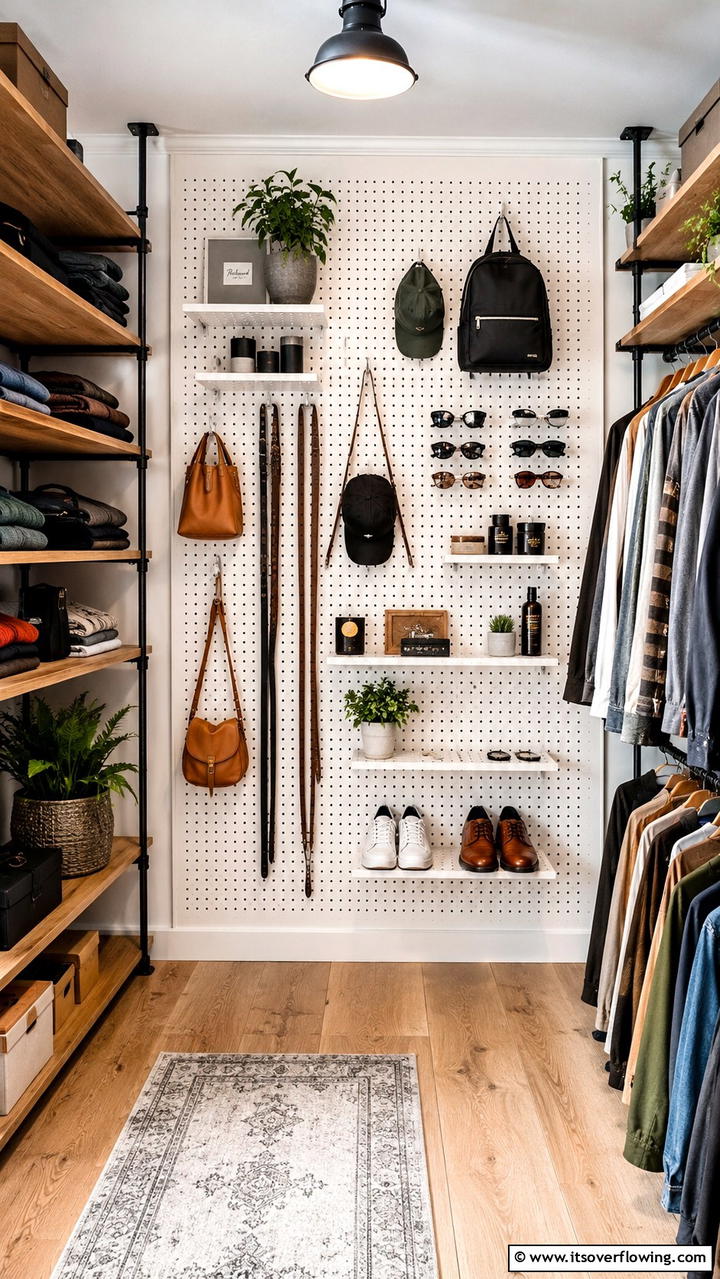 Pegboard Integrated Shelving - 30 Closet Shelving Ideas for Maximizing Storage and Space
